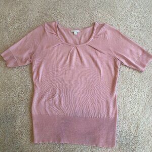 New York & Company Short-Sleeve Scoop Neckline Acrylic Blush Pink Top Blouse